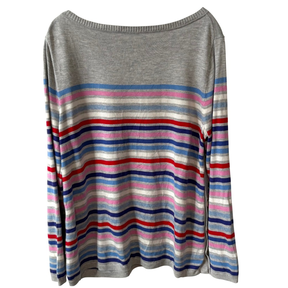 Talbots Women's Grey‎ Multicolored Stripe Boat Neck Sweater in Size XL - Picture 2 of 12